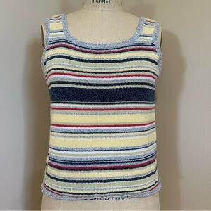 VTG 90s Sweater Tank Top Knit Stripes 100% Cotton Liz Claiborne Sz M